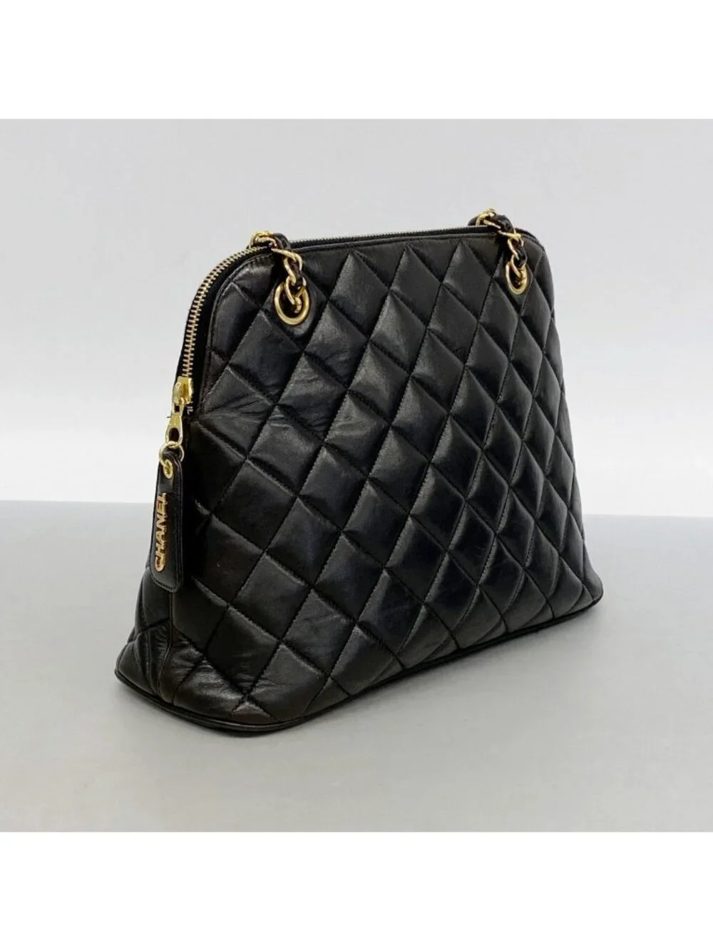 Chanel Shoulder Bag Quilted Lambskin Black Gold
